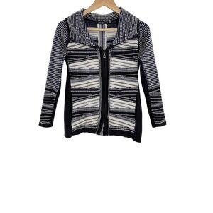 NIC+ZOE Women's Knit Zip Up‎ Cardigan Sweater Small Stripes Blue Black
